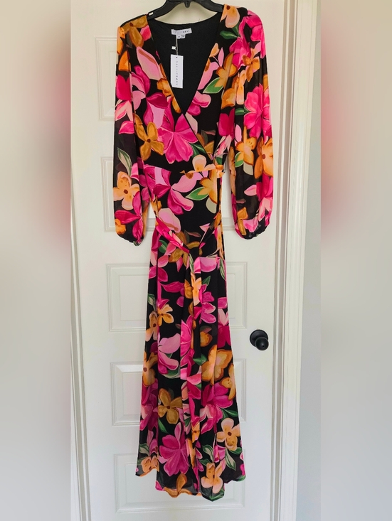 Baltic Born Dresses & Skirts - Baltic Born Black Maxi Dress with Pink & Orange Floral Print